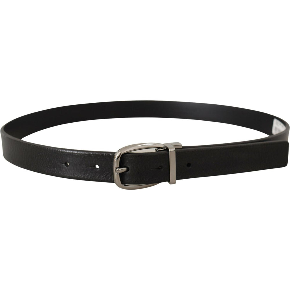 Dolce & Gabbana Black Leather Silver Chrome Metal Logo Buckle Belt BEL8533-80
