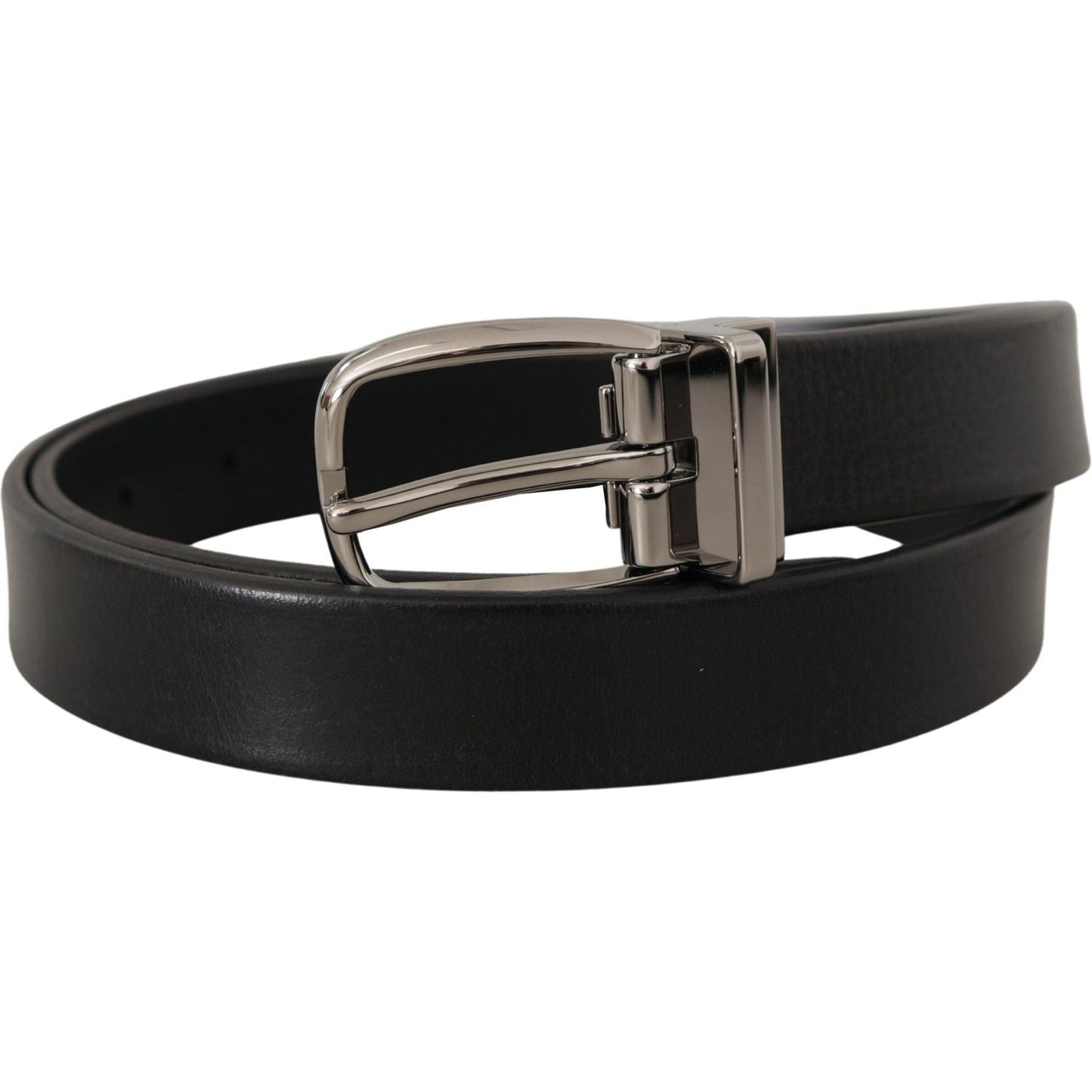Dolce & Gabbana Black Leather Silver Chrome Metal Logo Buckle Belt BEL8533-80