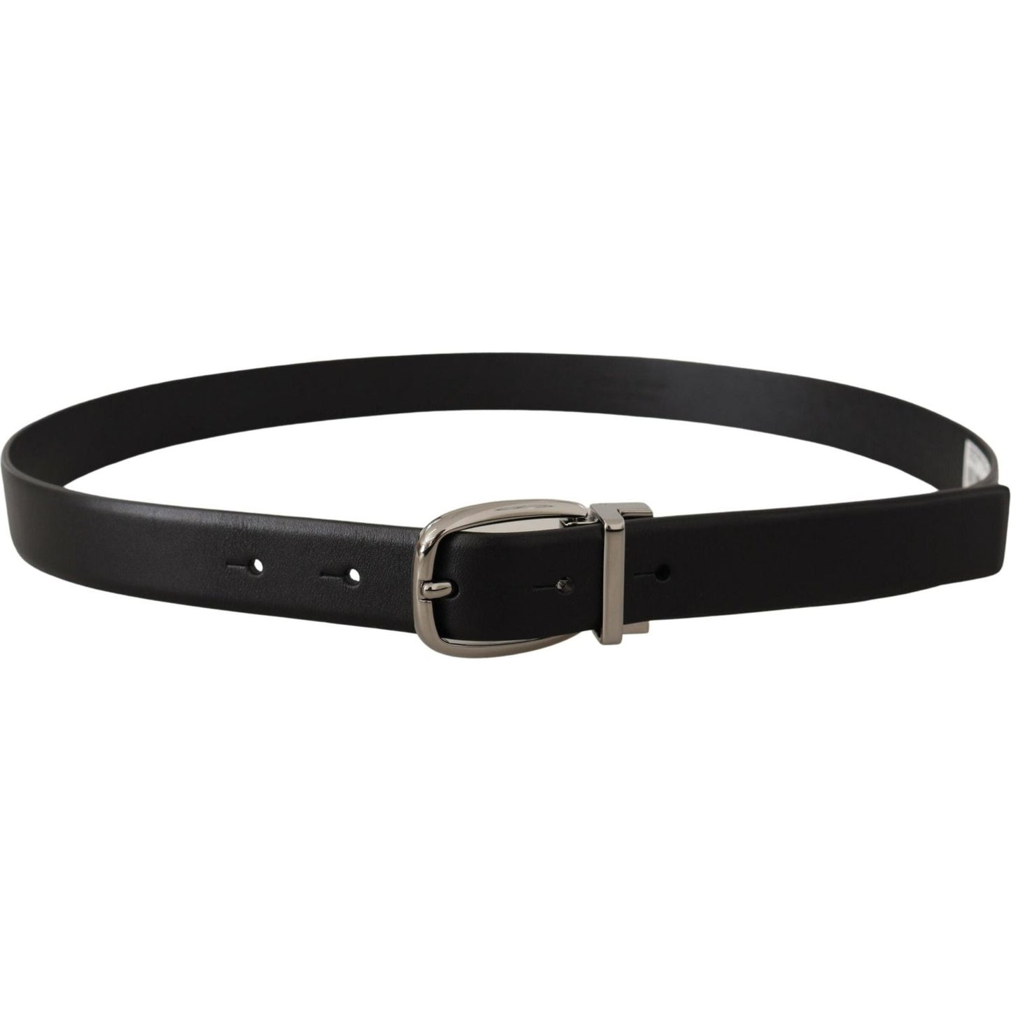Dolce & Gabbana Black Leather Silver Metal Chrome Logo Buckle Belt BEL8539- 80