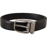 Dolce & Gabbana Black Leather Silver Metal Chrome Logo Buckle Belt BEL8539- 80