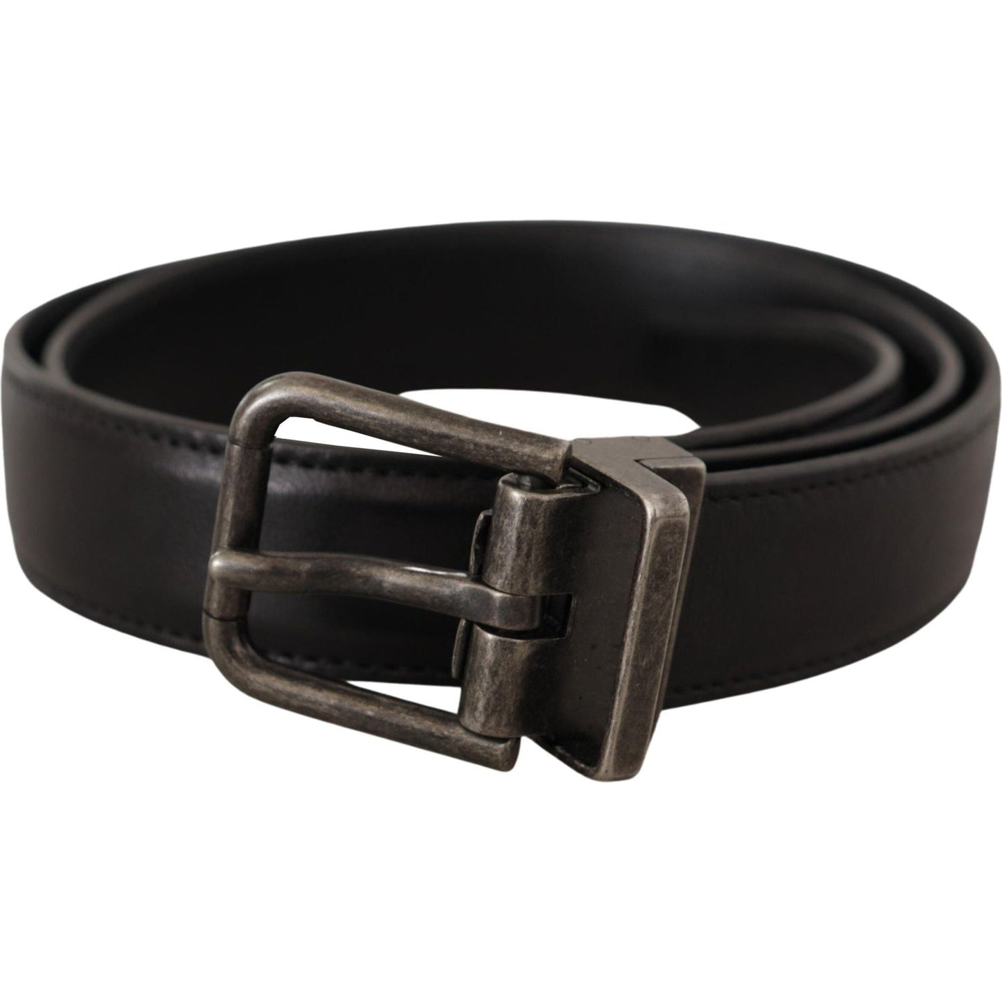 Dolce & Gabbana Black Calf Leather Logo Metal Buckle Belt