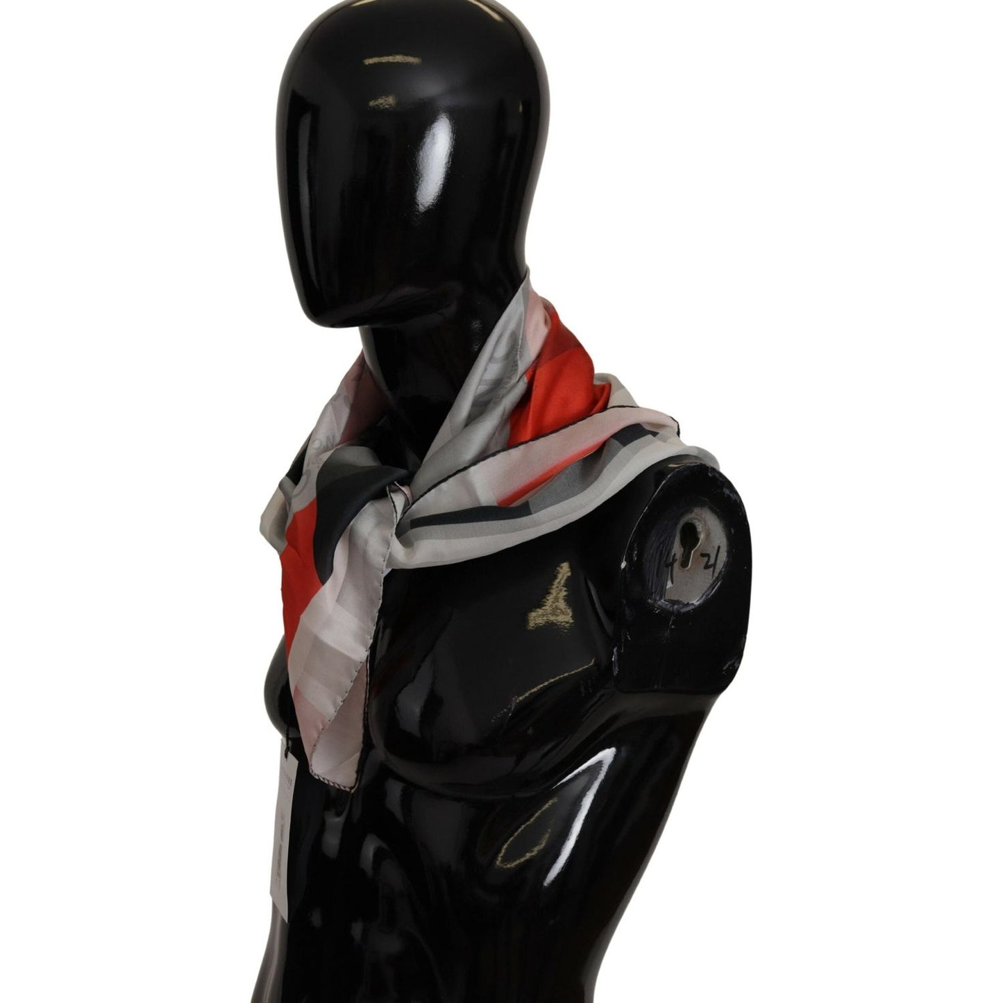 Costume National Gray Red Silk Shawl Foulard Wrap Scarf