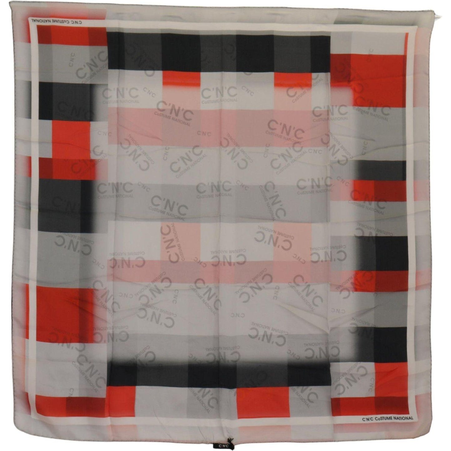 Costume National Gray Red Silk Shawl Foulard Wrap Scarf MS6531