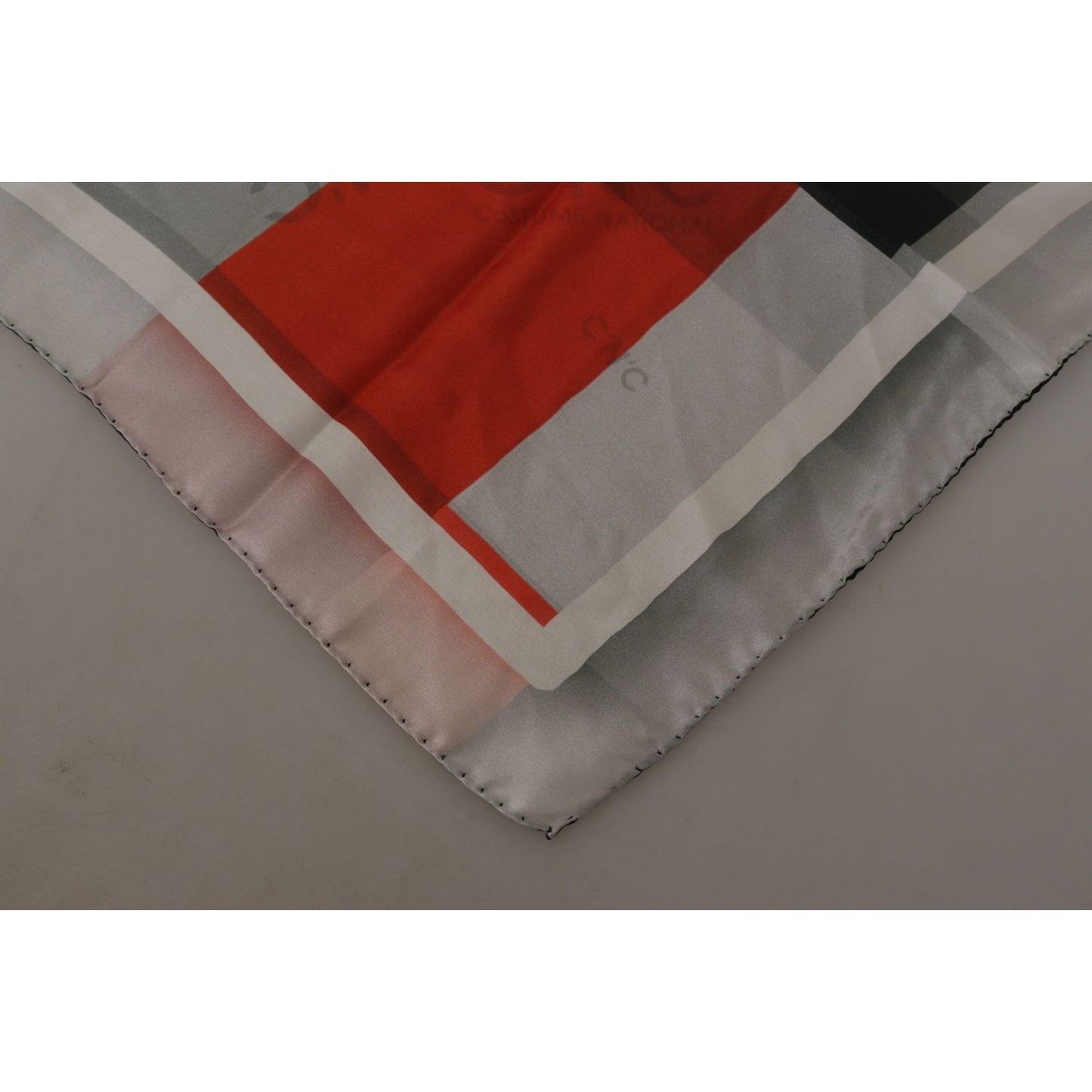 Costume National Gray Red Silk Shawl Foulard Wrap Scarf MS6531