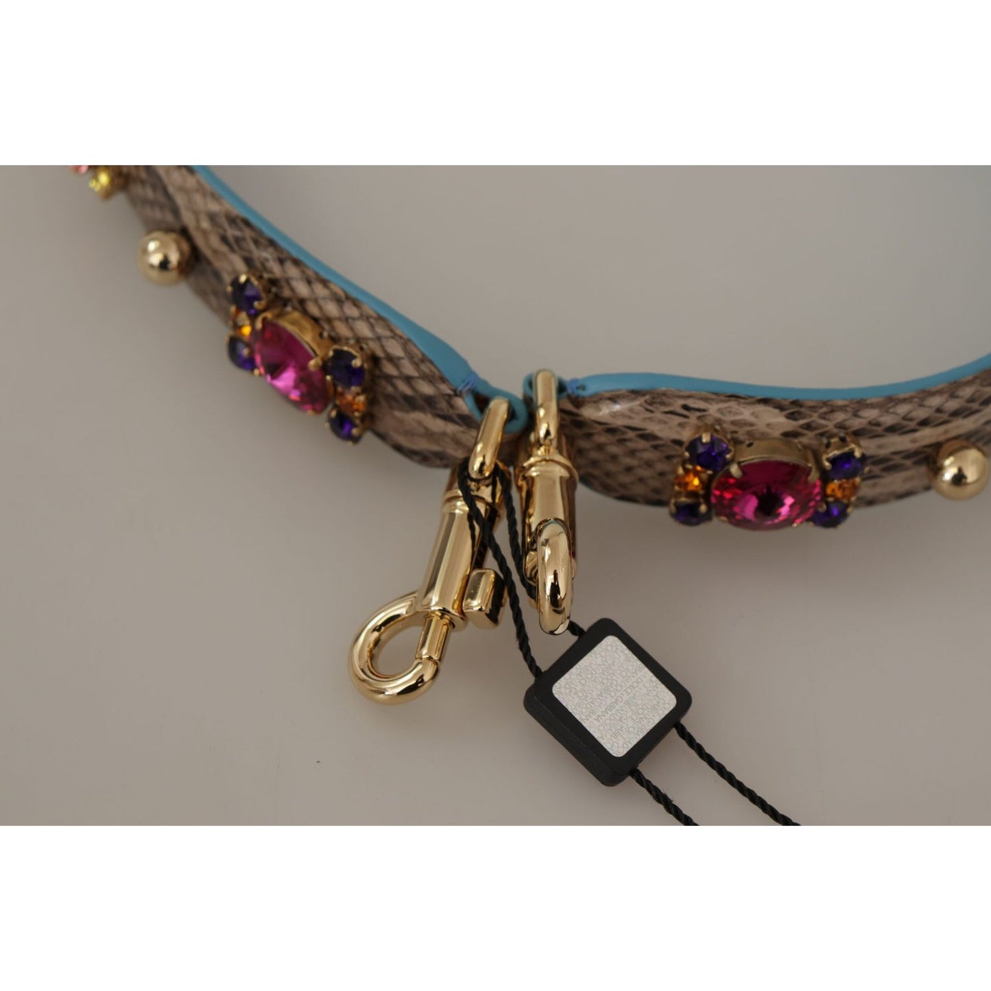 Dolce & Gabbana Brown Exotic Leather Crystals Shoulder Strap BEL8729