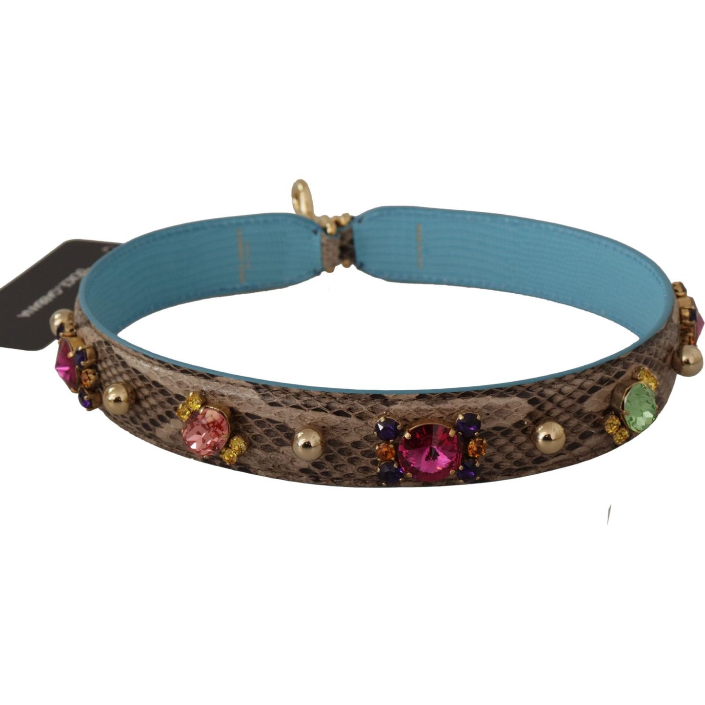 Dolce & Gabbana Brown Exotic Leather Crystals Shoulder Strap BEL8729