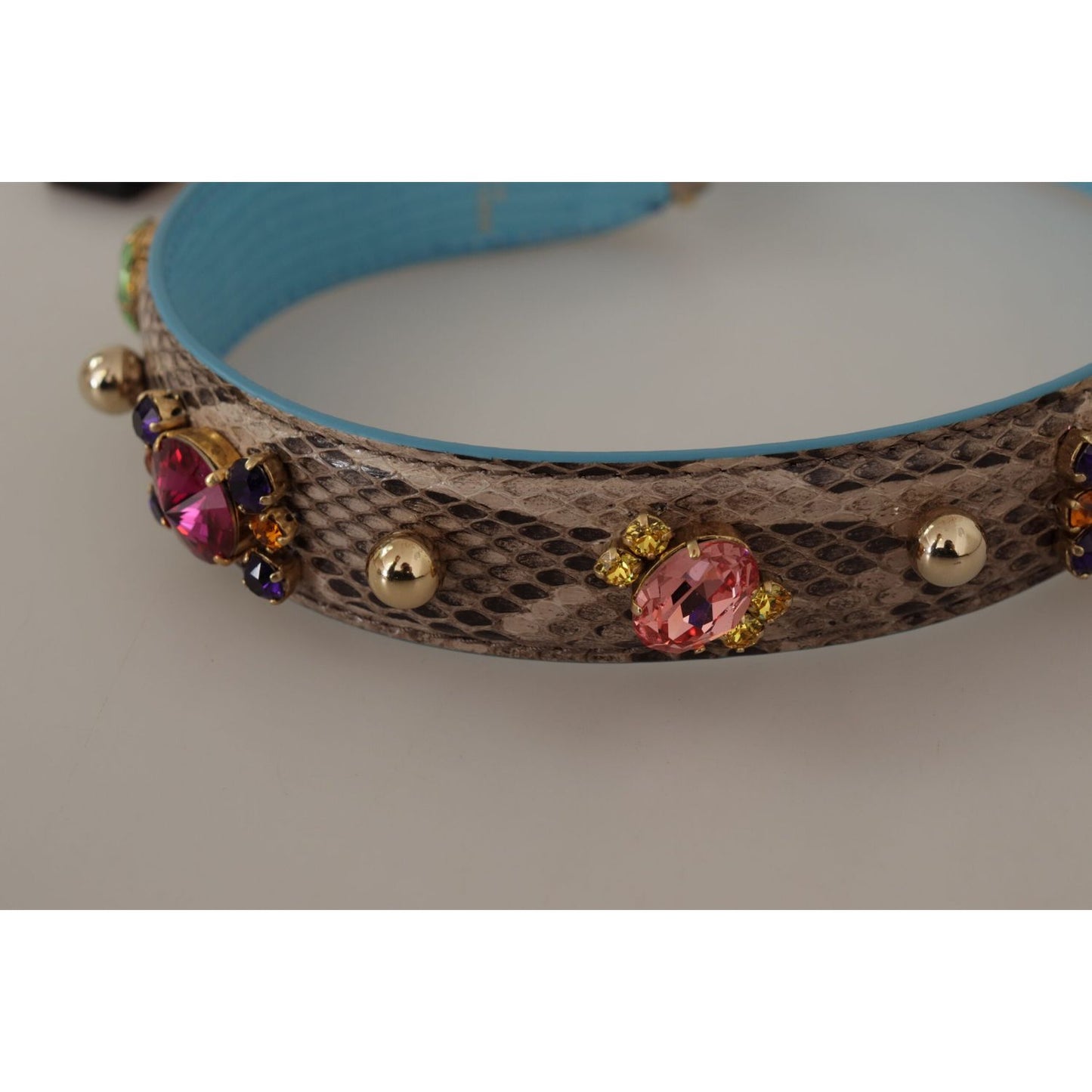 Dolce & Gabbana Brown Exotic Leather Crystals Shoulder Strap BEL8729