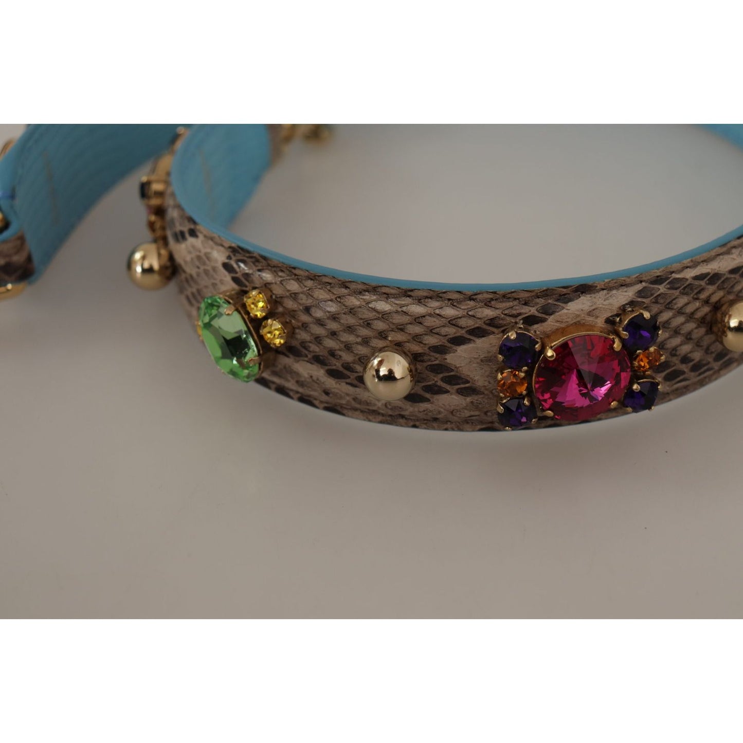 Dolce & Gabbana Brown Exotic Leather Crystals Shoulder Strap BEL8729