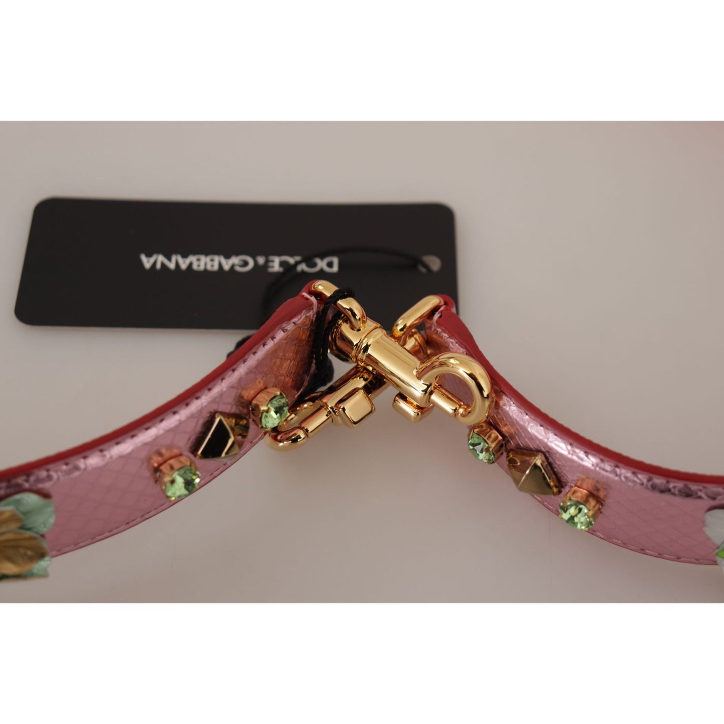 Dolce & Gabbana Metallic Pink Leather Studded Shoulder Strap BEL8744