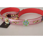 Dolce & Gabbana Metallic Pink Leather Studded Shoulder Strap BEL8744