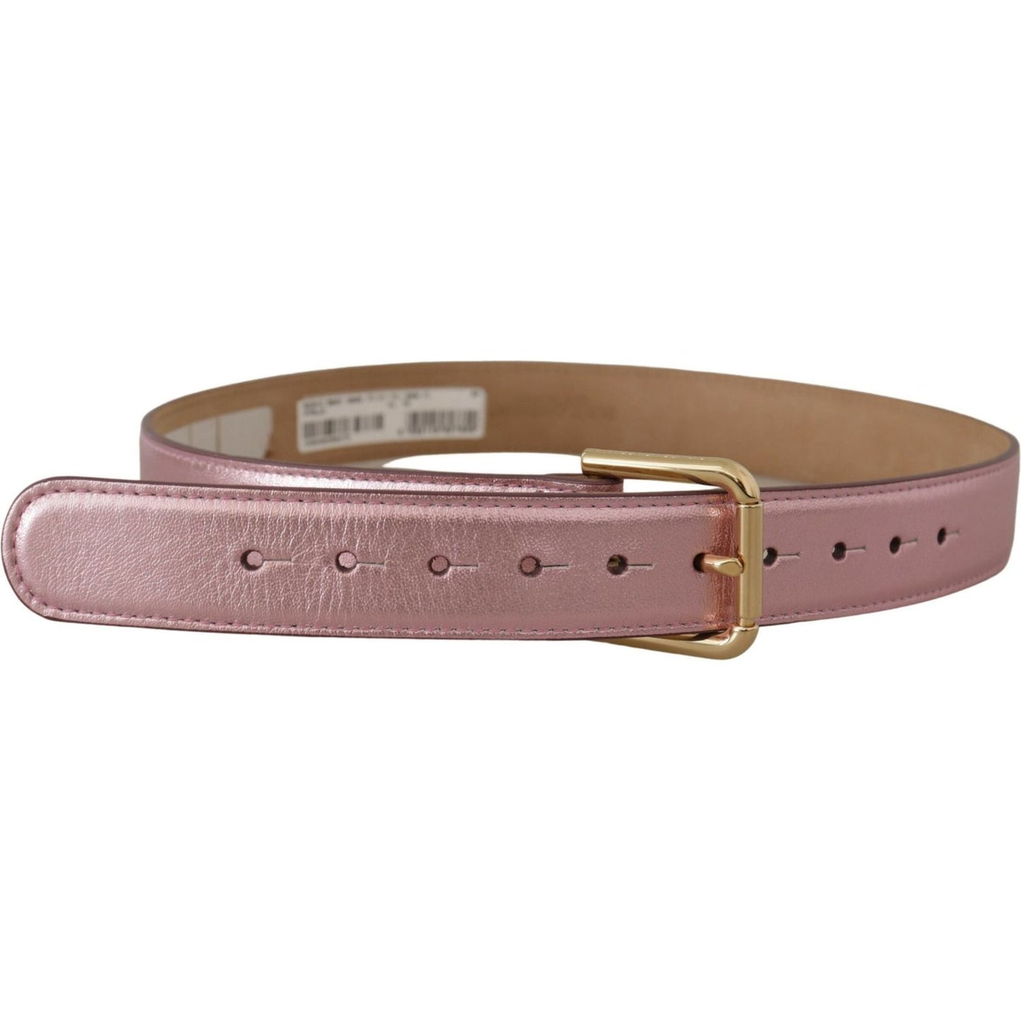Dolce & Gabbana Metallic Pink Polished Leather Logo Metal Buckle Belt