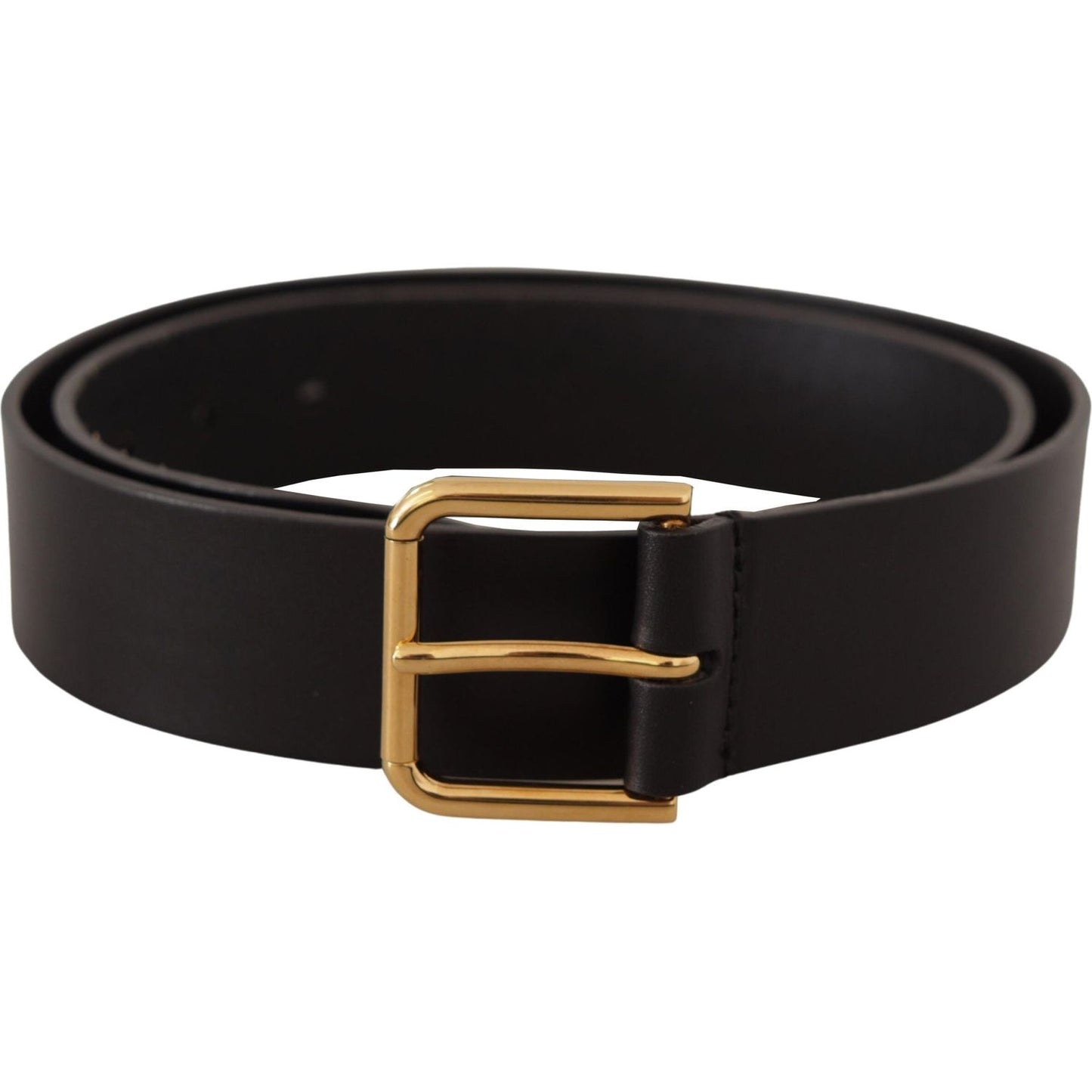 Dolce & Gabbana Black Calf Leather Gold Tone Logo Metal Buckle Belt BEL8520 - 85