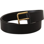 Dolce & Gabbana Black Calf Leather Gold Tone Logo Metal Buckle Belt BEL8520 - 85