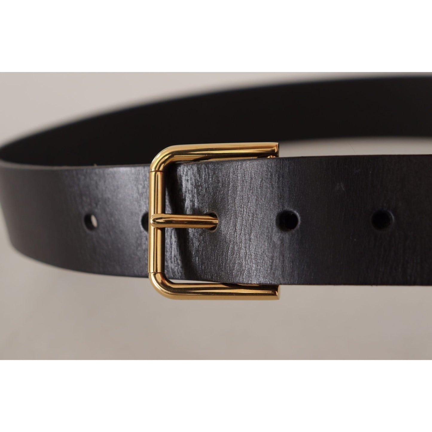 Dolce & Gabbana Black Calf Leather Gold Tone Logo Metal Buckle Belt BEL8520 - 85