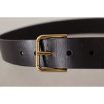 Dolce & Gabbana Black Calf Leather Gold Tone Logo Metal Buckle Belt BEL8520 - 85