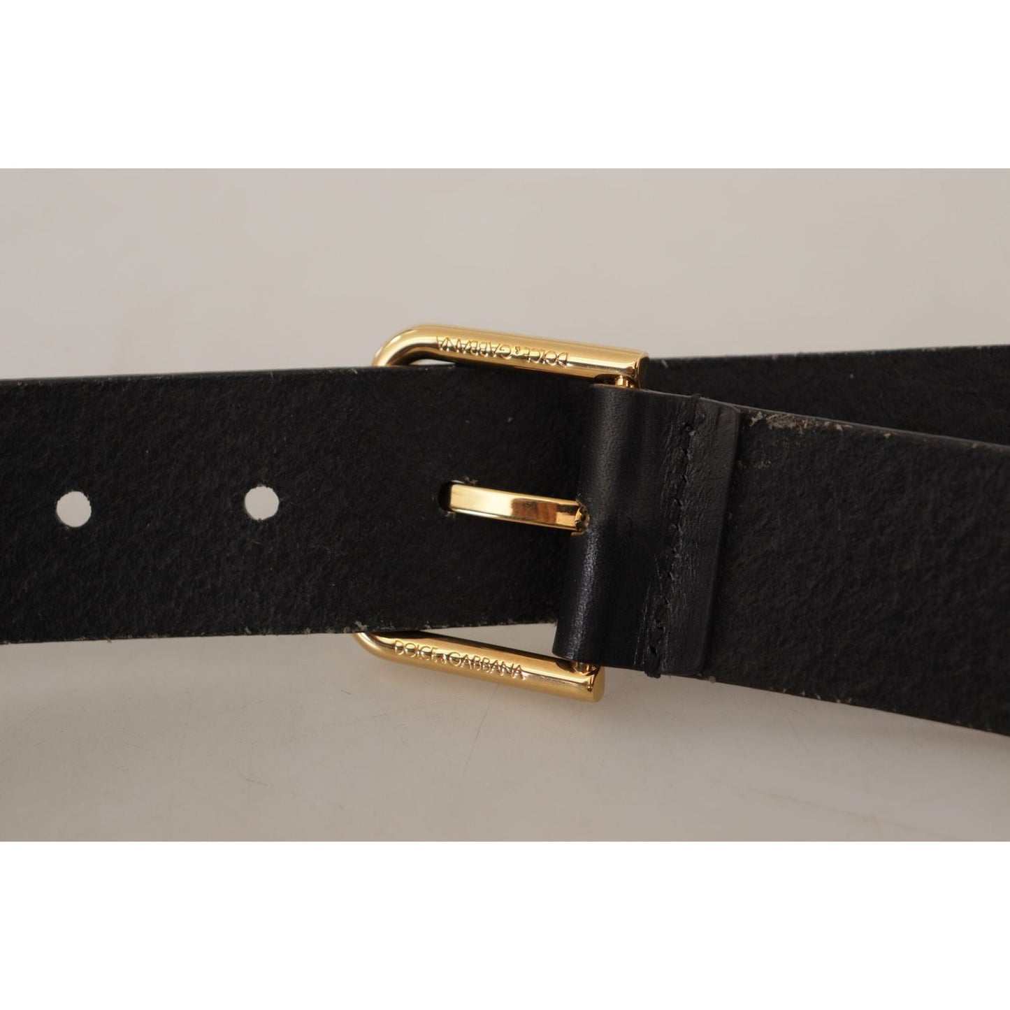 Dolce & Gabbana Black Calf Leather Gold Tone Logo Metal Buckle Belt BEL8520 - 85
