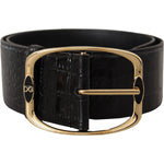 Dolce & Gabbana Black Crocodile Print Gold Metal DG Logo Buckle Belt WMB138 - 75