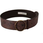 Dolce & Gabbana Dark Brown Wide Calf Leather Logo Round Buckle Belt BEL8745 - 90