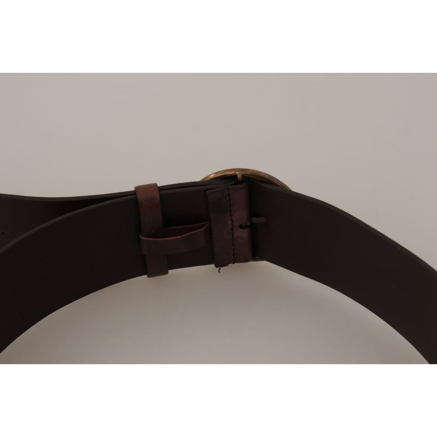 Dolce & Gabbana Dark Brown Wide Calf Leather Logo Round Buckle Belt BEL8745 - 90