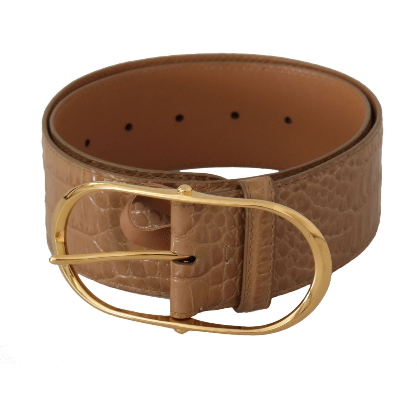 Dolce & Gabbana Brown Beige Leather Gold Metal Oval Buckle Belt WMB124 - 75