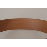 Dolce & Gabbana Brown Beige Leather Gold Metal Oval Buckle Belt WMB124 - 75
