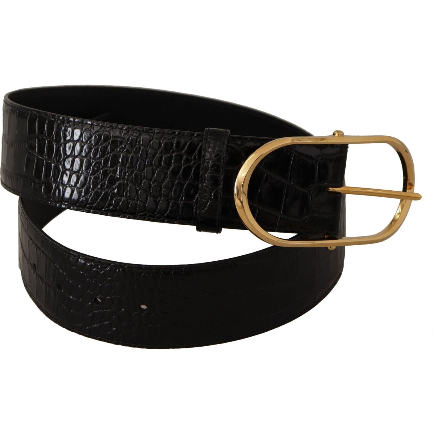 Dolce & Gabbana Black Embossed Leather Gold Tone Metal Buckle Belt WMB137 - 80