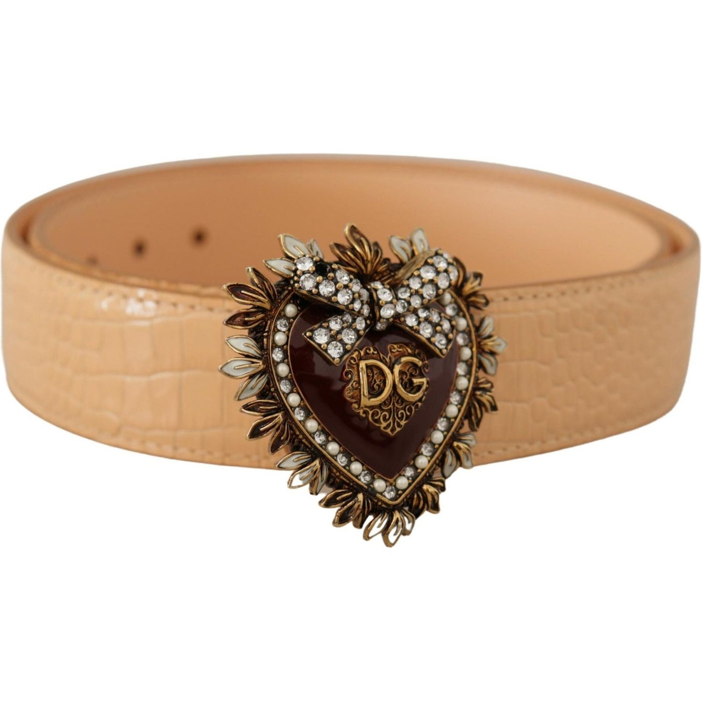 Dolce & Gabbana Beige Croc Pattern DEVOTION Heart DG Waist Buckle Belt WMB175 - 70