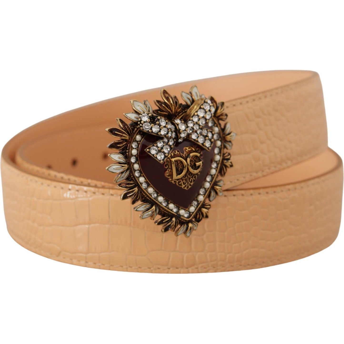 Dolce & Gabbana Beige Croc Pattern DEVOTION Heart DG Waist Buckle Belt WMB175 - 70