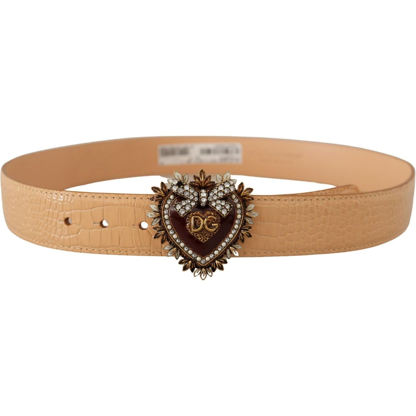 Dolce & Gabbana Beige Croc Pattern DEVOTION Heart DG Waist Buckle Belt WMB175 - 70