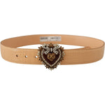 Dolce & Gabbana Beige Croc Pattern DEVOTION Heart DG Waist Buckle Belt WMB175 - 70