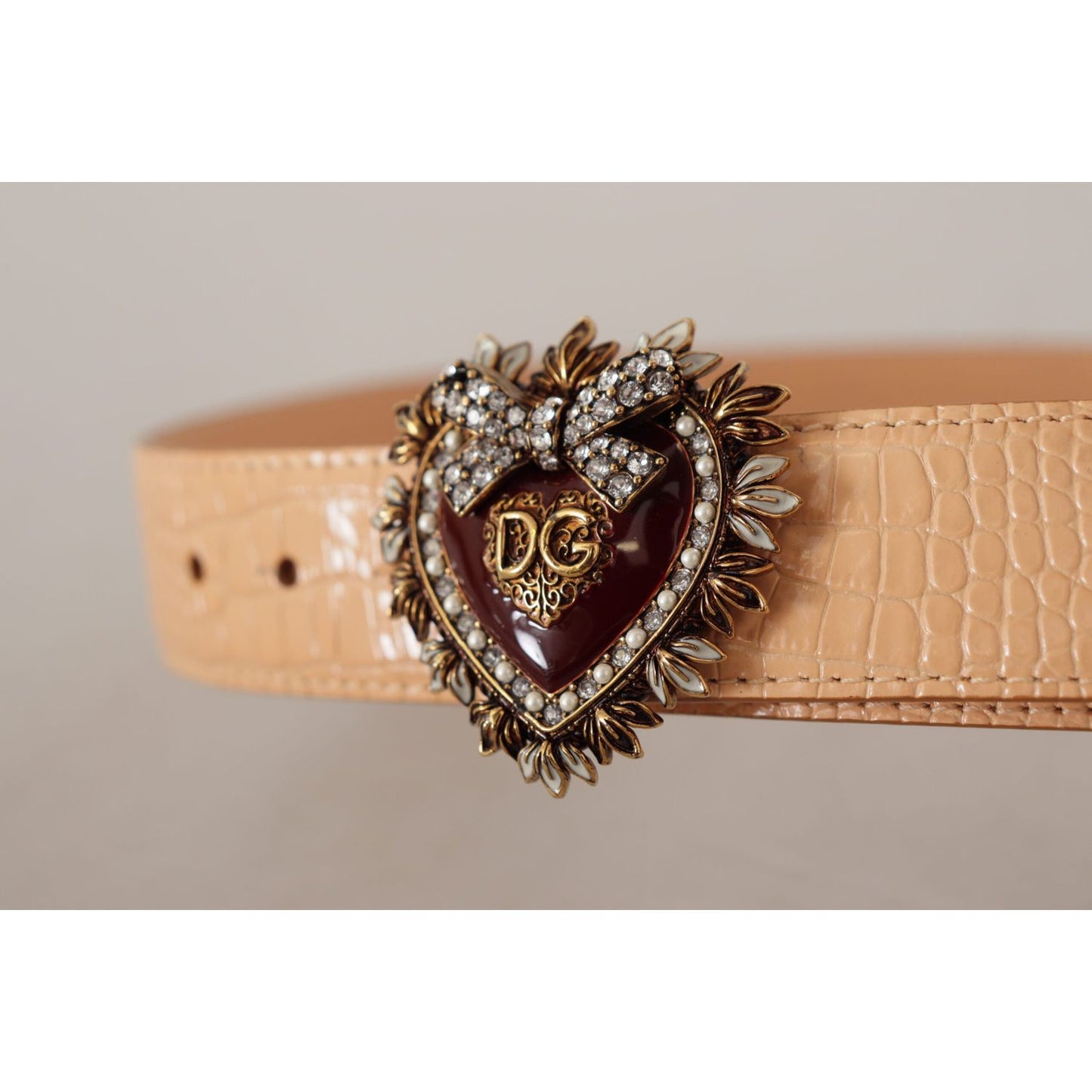 Dolce & Gabbana Beige Croc Pattern DEVOTION Heart DG Waist Buckle Belt WMB175 - 70