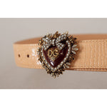Dolce & Gabbana Beige Croc Pattern DEVOTION Heart DG Waist Buckle Belt WMB175 - 70