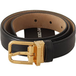 Dolce & Gabbana Black Calf Leather Gold Metal Logo Waist Buckle Belt WMB242# - 75