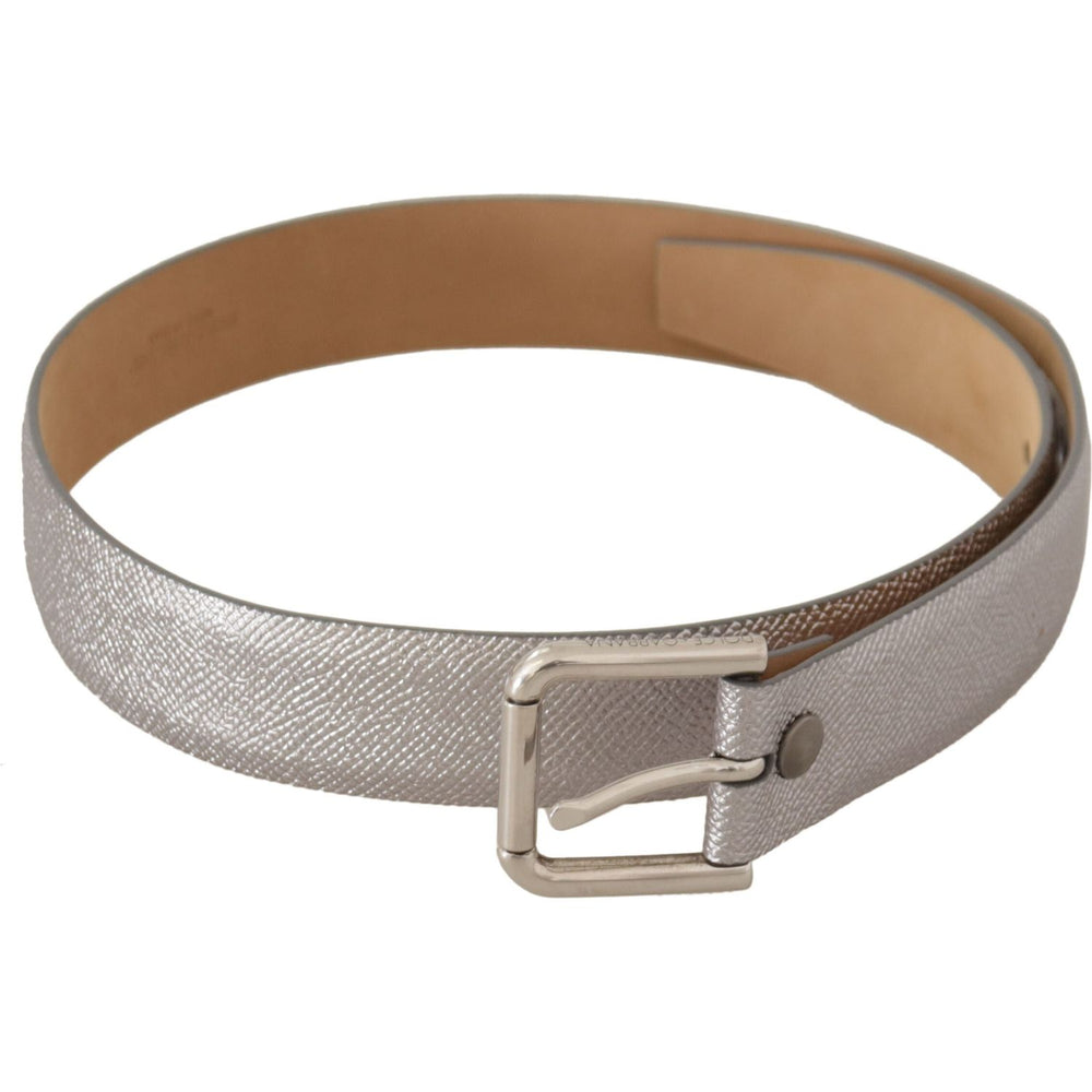 Dolce & Gabbana Metallic Silver Leather Metal Waist Buckle Belt WMB247 - 65