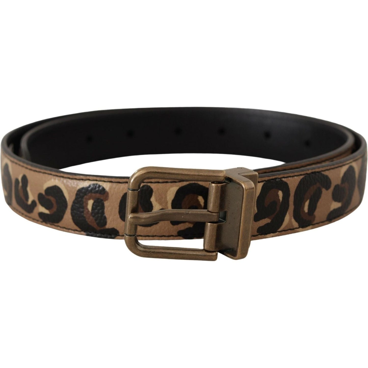Dolce & Gabbana Brown Leather Leopard Print Bronze Metal Buckle Belt WMB414 - 75
