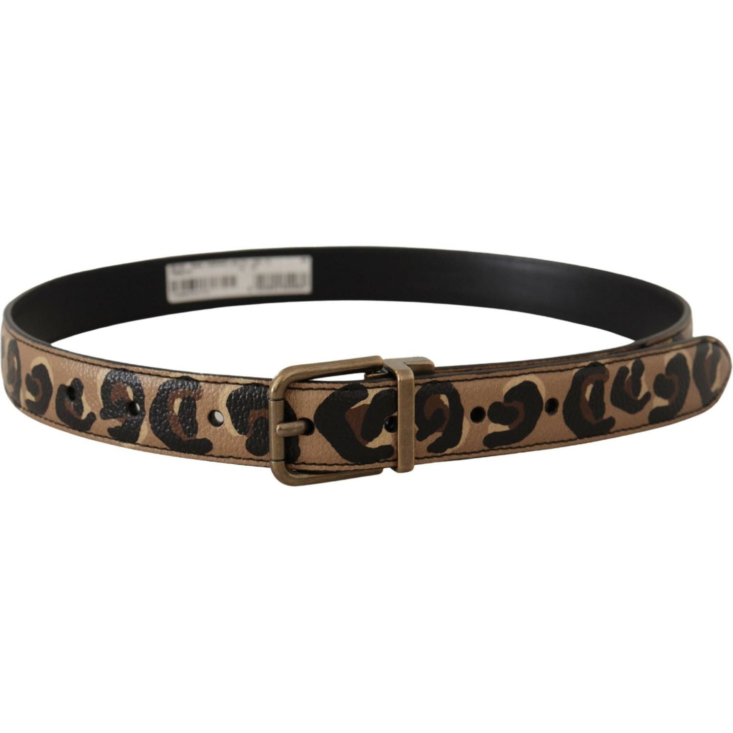 Dolce & Gabbana Brown Leather Leopard Print Bronze Metal Buckle Belt WMB414 - 75