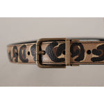 Dolce & Gabbana Brown Leather Leopard Print Bronze Metal Buckle Belt WMB414 - 75