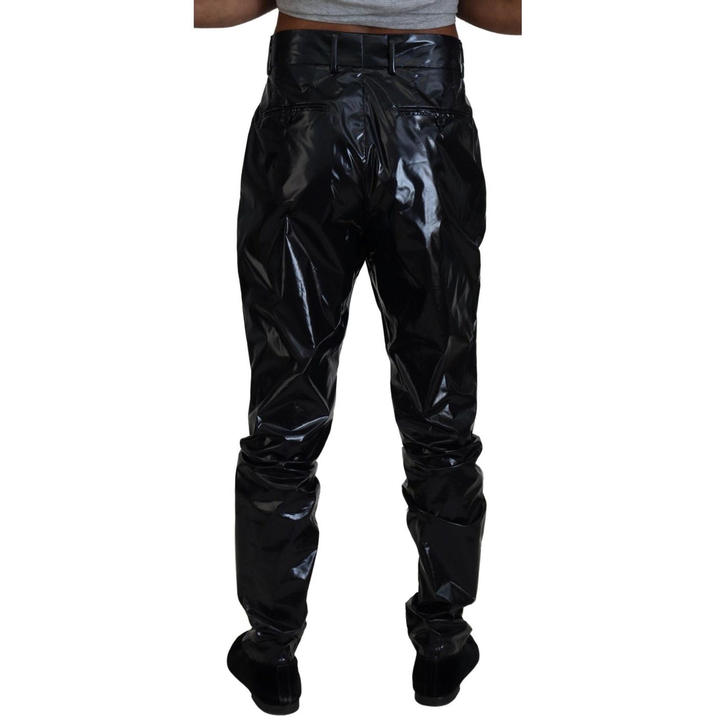 Dolce & Gabbana Black Shining Nylon Skinny Men Pants PAN74263 - 48