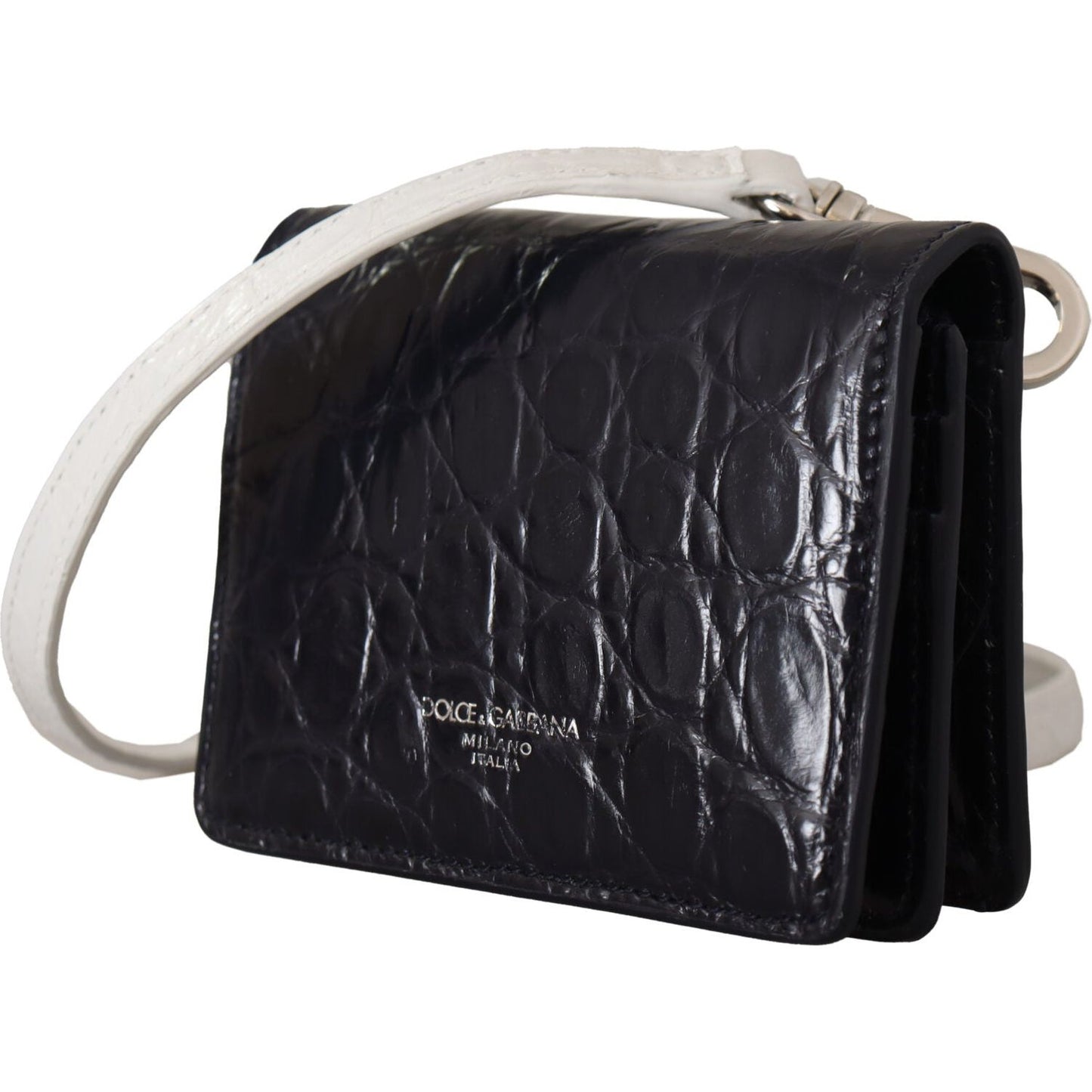 Dolce & Gabbana Blue White Caiman Leather Strap Card Holder Wallet VAS130280