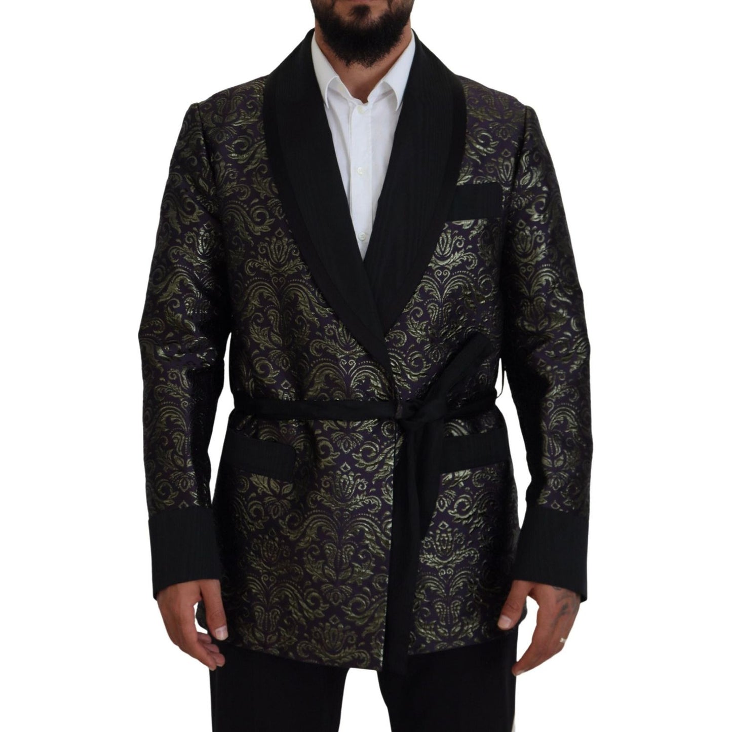 Dolce & Gabbana Gold Purple Baroque Jacket Blazer Robe KOS2114- 48