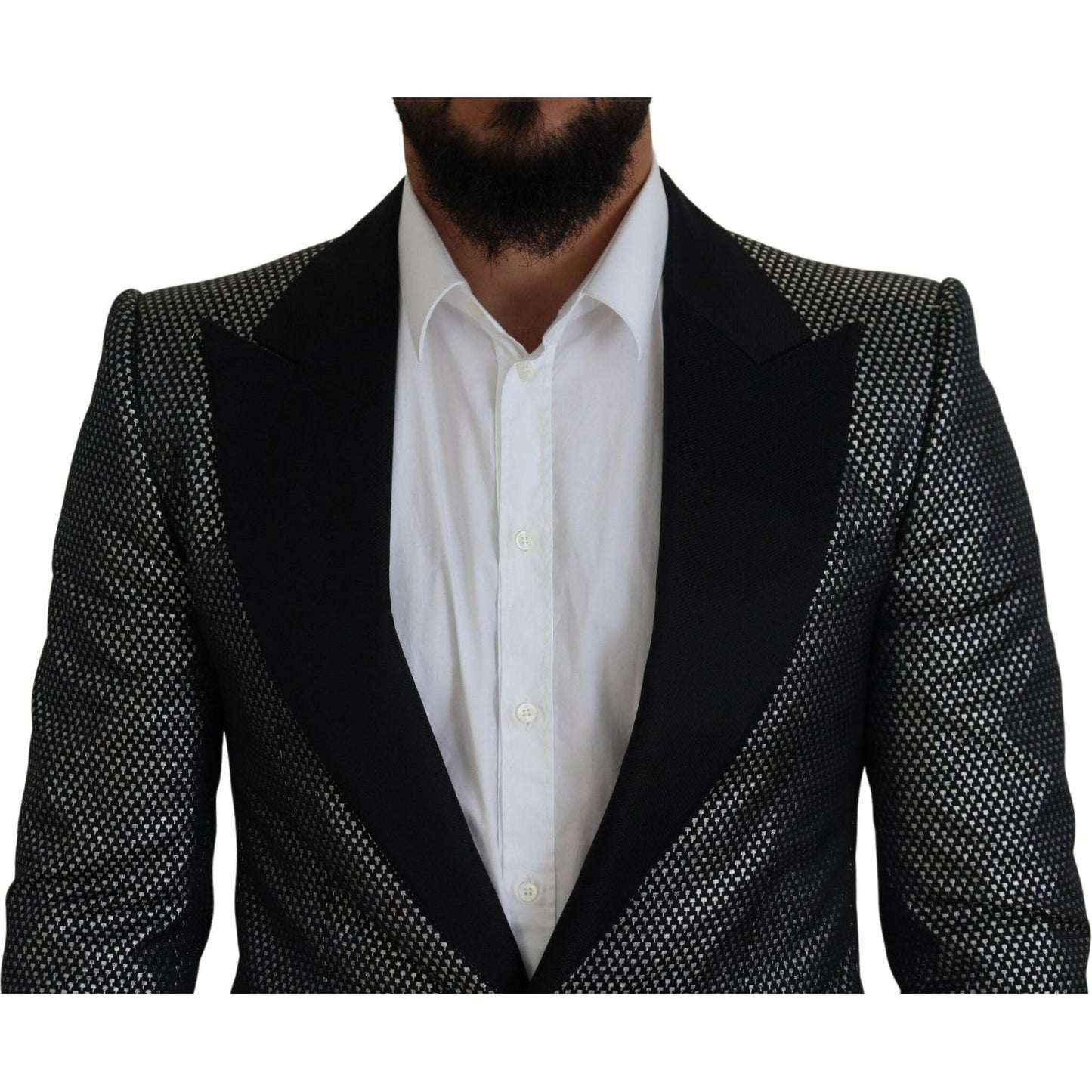 Dolce & Gabbana Black Silver Jacquard Slim Fit Jacket Blazer