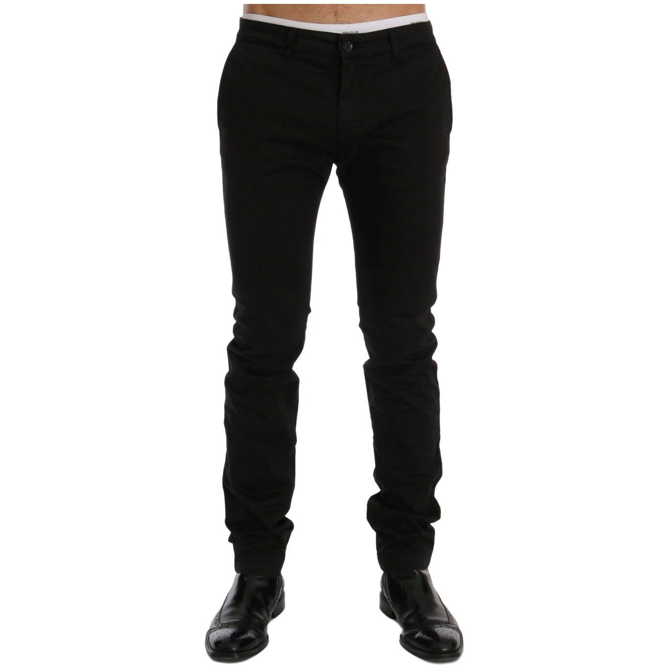 GF Ferre Black Cotton Stretch Chinos Pants Jeans & Pants