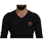 Dolce & Gabbana Gray Cashmere V-neck Gold Heart Sweater TSH83627- 44