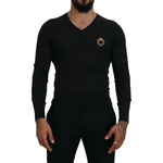 Dolce & Gabbana Gray Cashmere V-neck Gold Heart Sweater TSH83627- 44