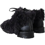 Dolce & Gabbana Black Leather Combat Shearling Boots Shoes MV4924- 42