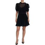 Dolce & Gabbana Black Lace Trim A-line Mini Nylon Dress DR28847