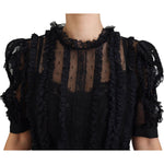 Dolce & Gabbana Black Lace Trim A-line Mini Nylon Dress DR28847