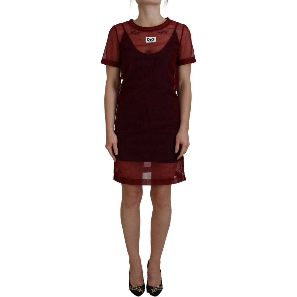 Dolce & Gabbana Maroon Nylon Two Layer Shift Mini Dress DR28883-40