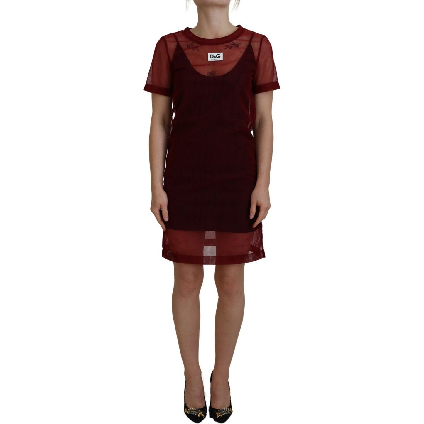 Dolce & Gabbana Maroon Nylon Two Layer Shift Mini Dress DR28883-40
