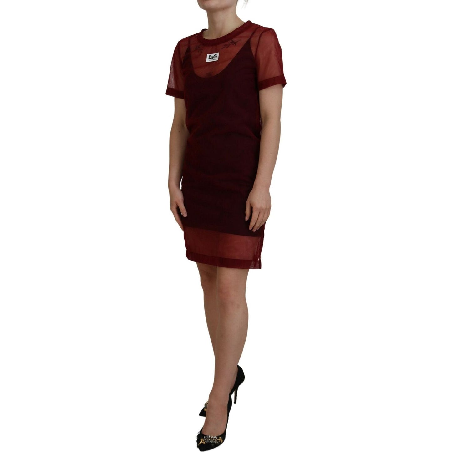 Dolce & Gabbana Maroon Nylon Two Layer Shift Mini Dress DR28883-40